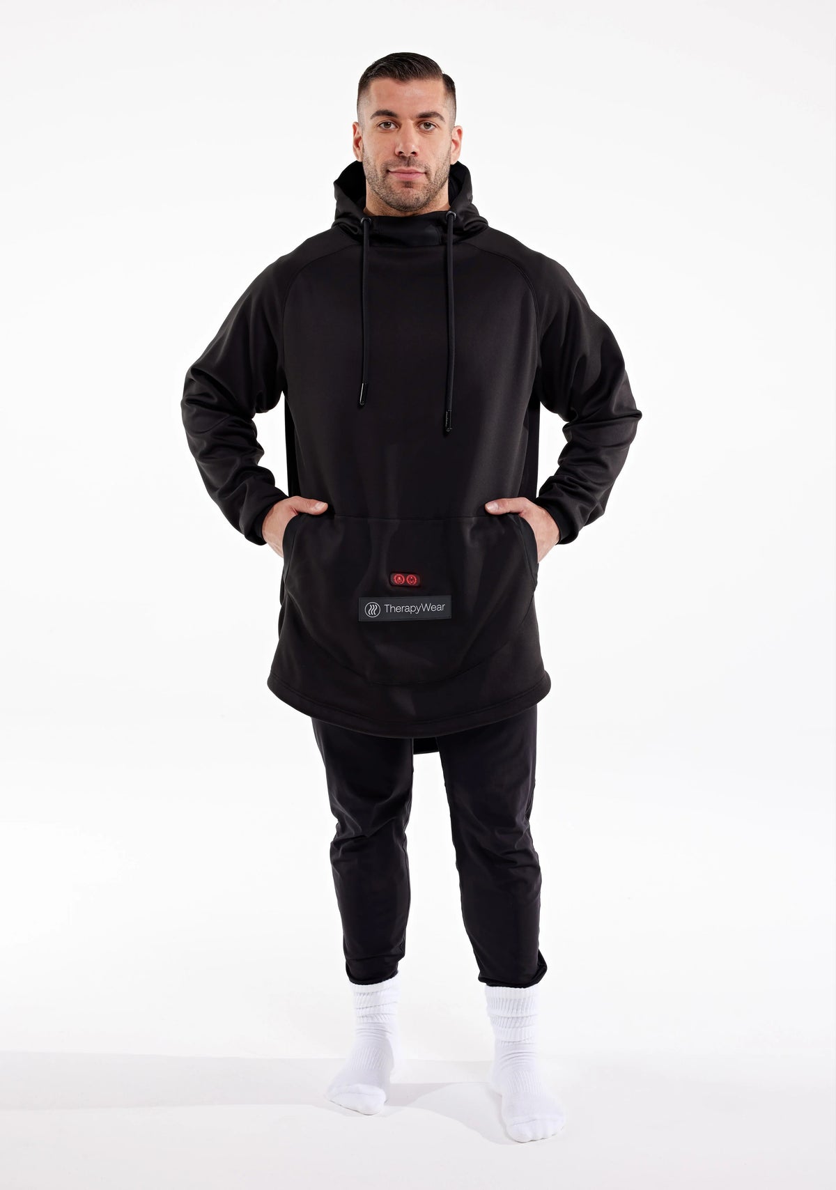 Man wearing the TherapyWear Relief Hoodie, front view